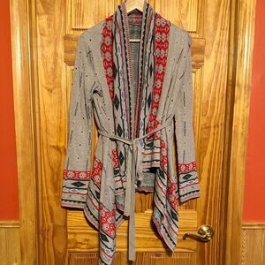 Freeway Gray and Red Patterned Cardigan